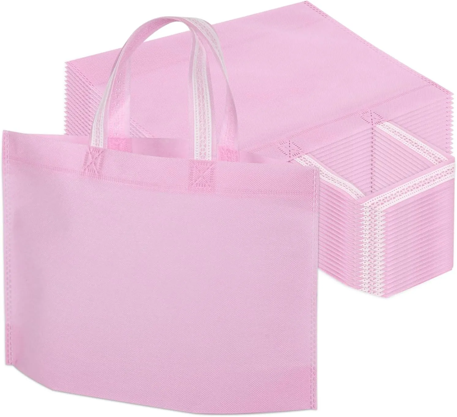 Gift Bags with handles bulk, Medium Size Party Favor Bags for Kids Birthday Wedding (12.7"x3.1"x9.8", Pink)