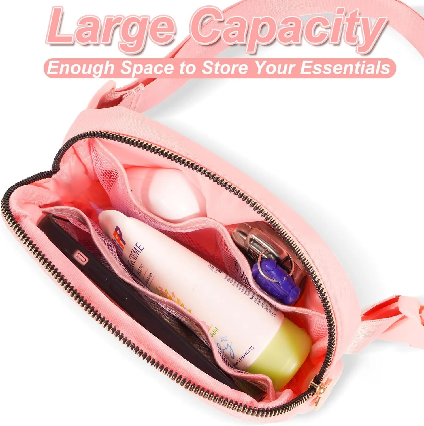 Gifts for Mom - Birthday Gift Idea, Belt Bag Crossbody Fanny Pack - White M, Peach