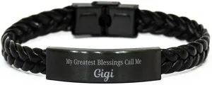 Gigi Braided Leather Bracelet, My Greatest Blessings Call Me Gigi Sentimental Heartfelt Christmas Birthday Engraved Gifts for Men Women