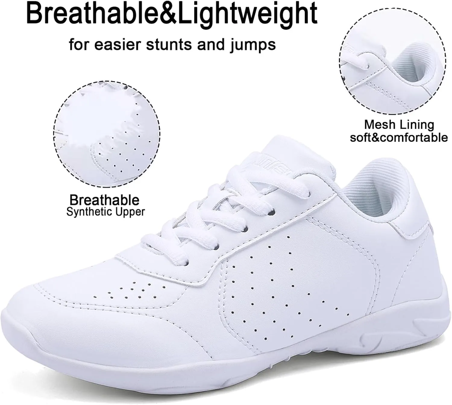 Girls White Cheer Shoes Women Lightweight Cheerleading Shoes Competition Sneakers