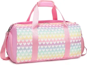 Glitter Dance Bag for Girls Duffle Bags Girls Overnight Bags Sleepover Gym Gymnastics Bag with Shoe Compartment and Wet Pocket,Heart Pattern