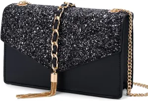 GM LIKKIE Crossbody Clutch Purse for Women, Glitter Evening Bag, Sequin Tassel Wedding Handbag for Party