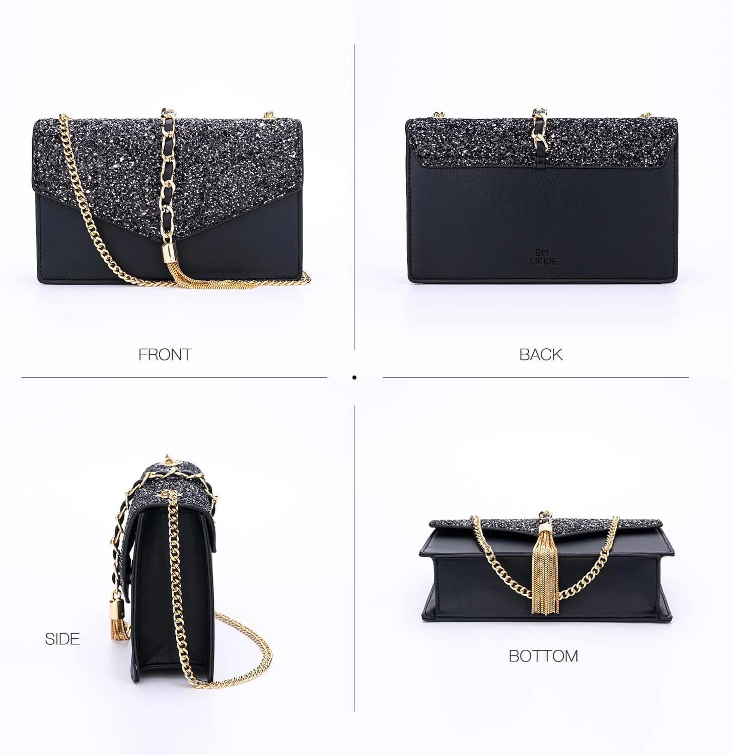 GM LIKKIE Crossbody Clutch Purse for Women, Glitter Evening Bag, Sequin Tassel Wedding Handbag for Party