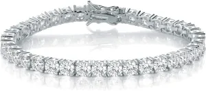 GMESME 18K White Gold Plated 4.0 Round Cubic Zirconia Classic Tennis Bracelet 6/6.5/7/7.5/8/8.5/9 Inch