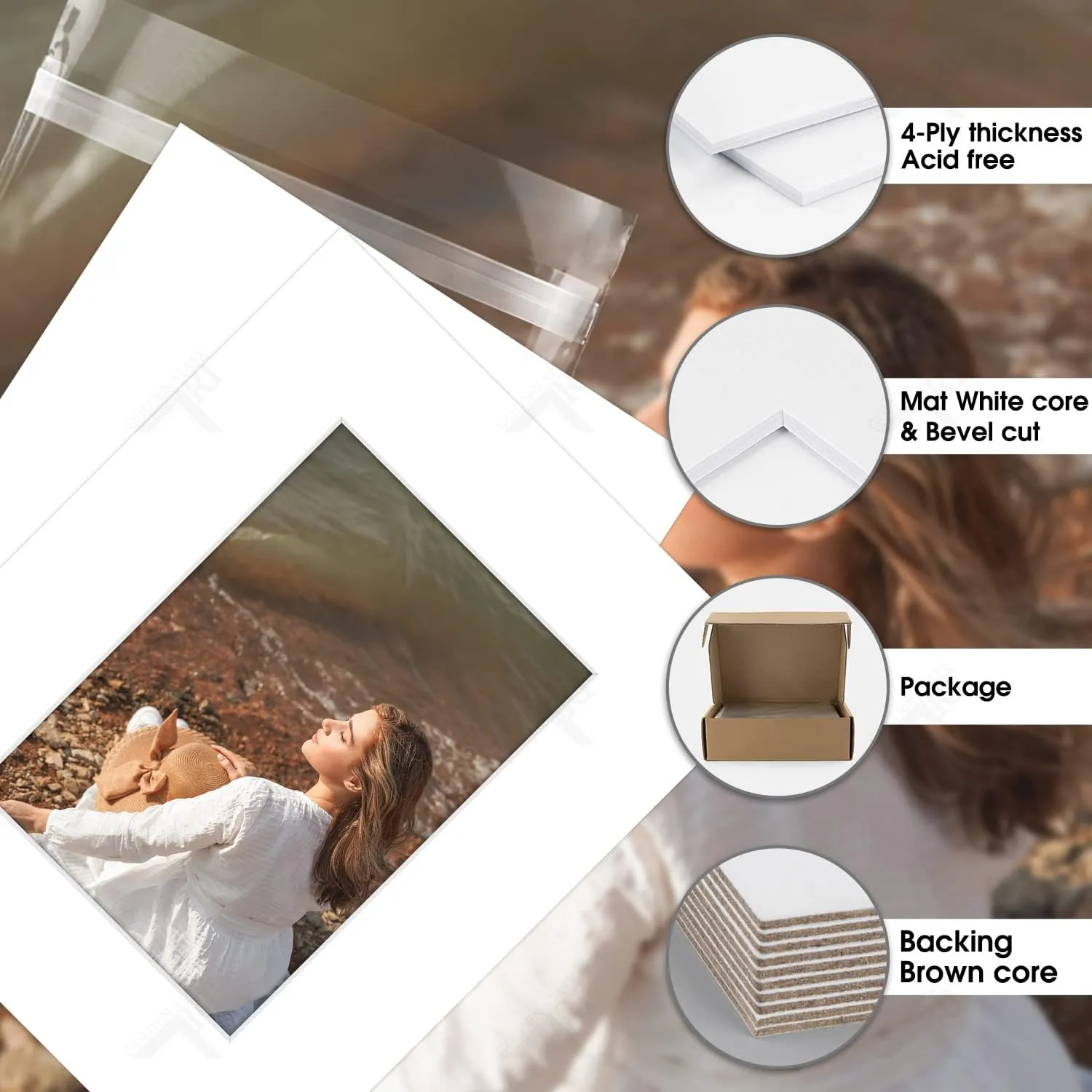 Golden State Art, Acid-Free, Pack of 25, 8x10 White Picture Mats Mattes with White Core Bevel Cut for 5x7 Photo   Backing   Bags