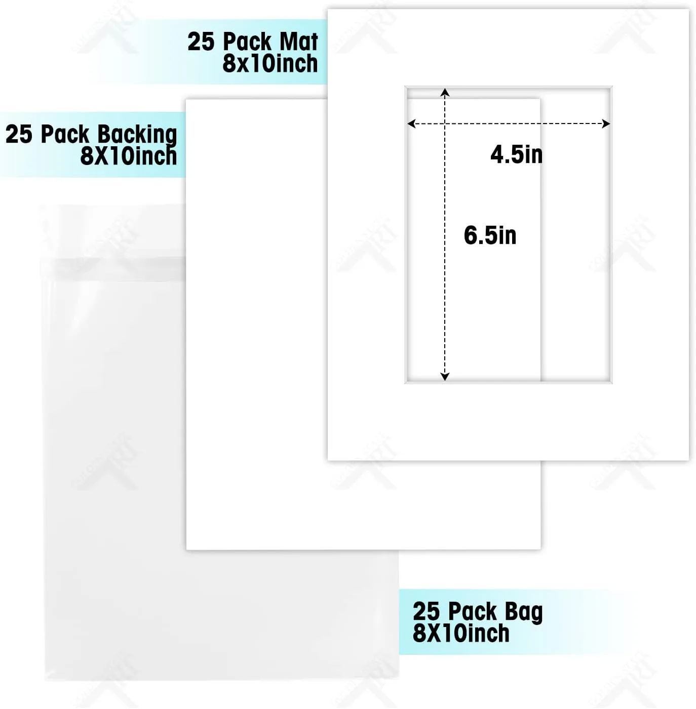 Golden State Art, Acid-Free, Pack of 25, 8x10 White Picture Mats Mattes with White Core Bevel Cut for 5x7 Photo   Backing   Bags