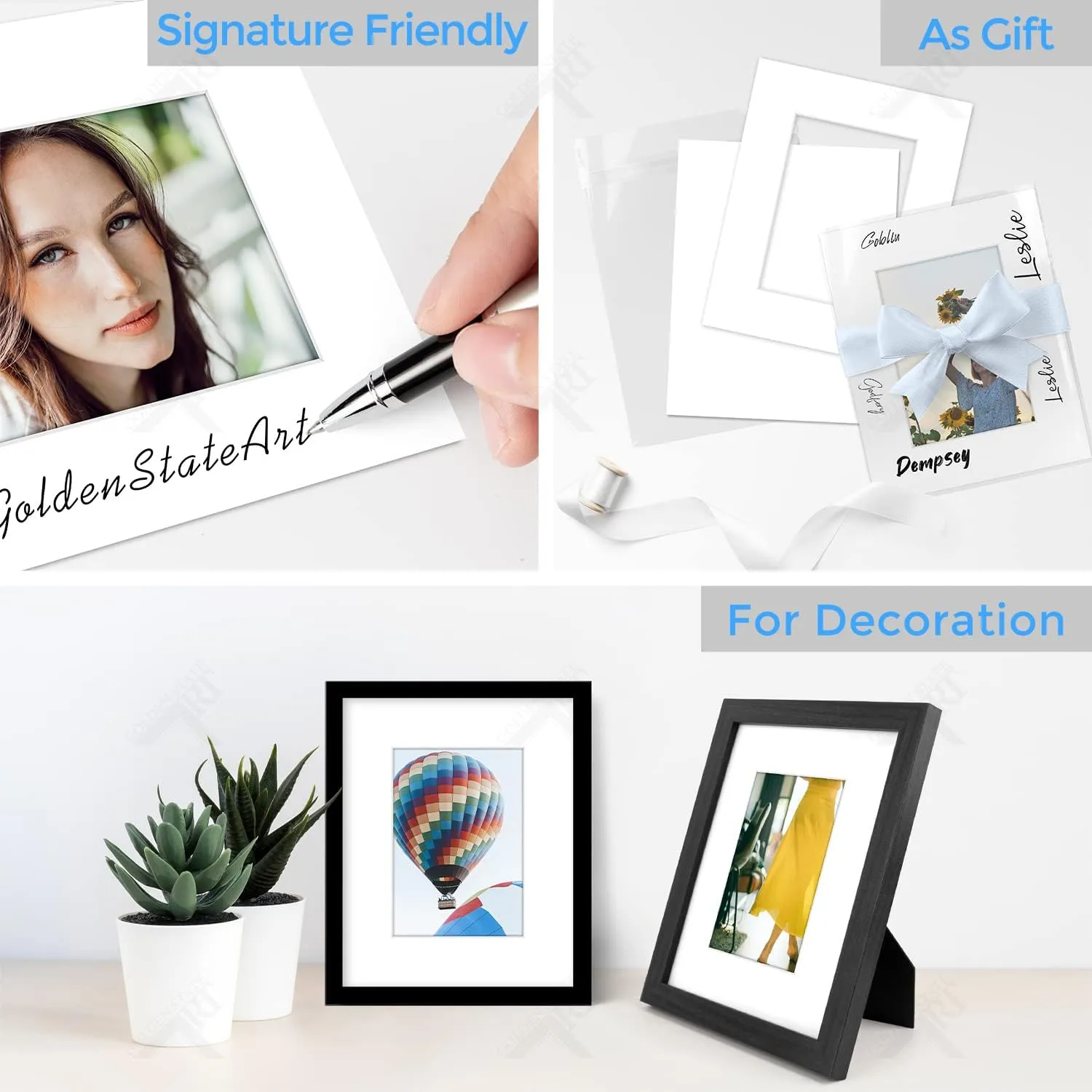 Golden State Art, Acid-Free, Pack of 25, 8x10 White Picture Mats Mattes with White Core Bevel Cut for 5x7 Photo   Backing   Bags
