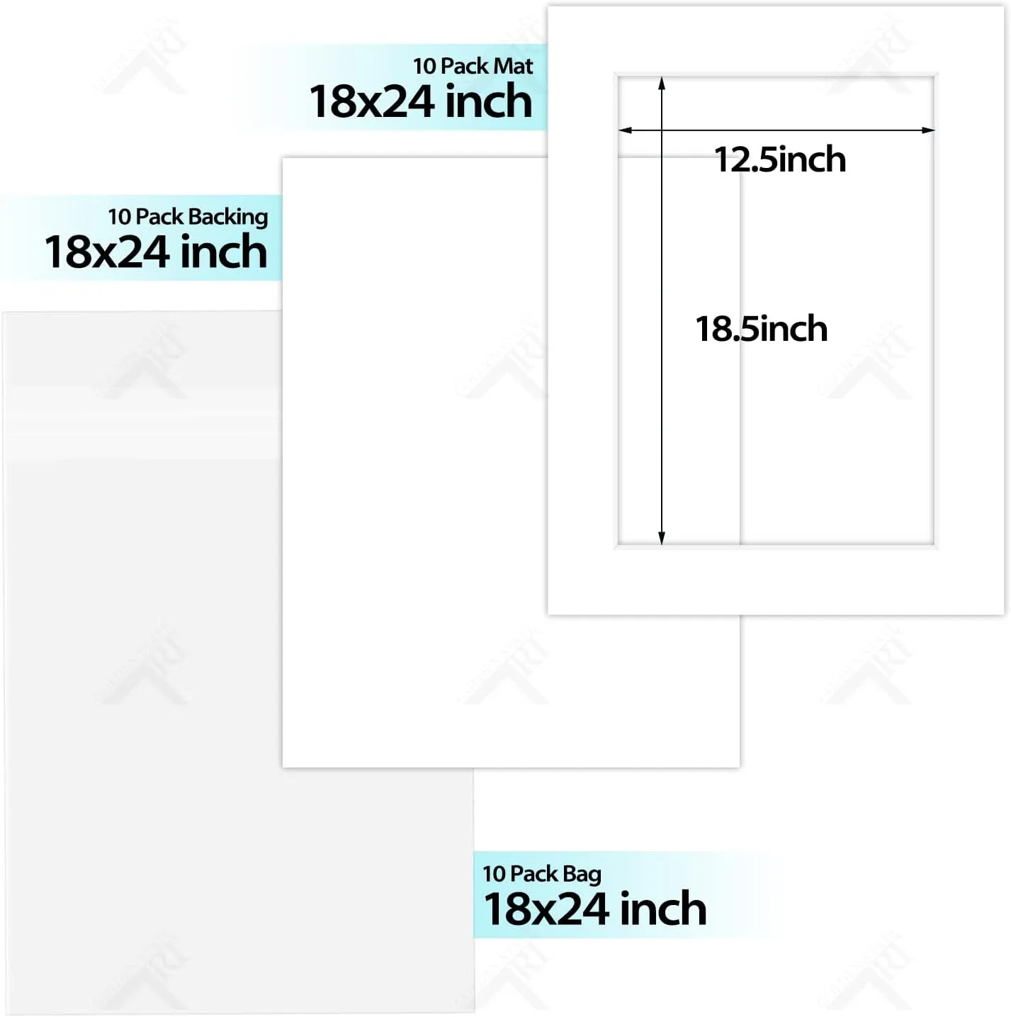 Golden State Art, Pack of 10, Pre-Cut 18x24 White Picture Mat Kit for 13x19 Photo, 10 White Core Bevel Cut Mattes, 10 Backing Boards and 10 Clear Bags