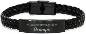 Gramps Braided Leather Bracelet, My Greatest Blessings Call Me Gramps Sentimental Heartfelt Christmas Birthday Engraved Gifts for Men Women