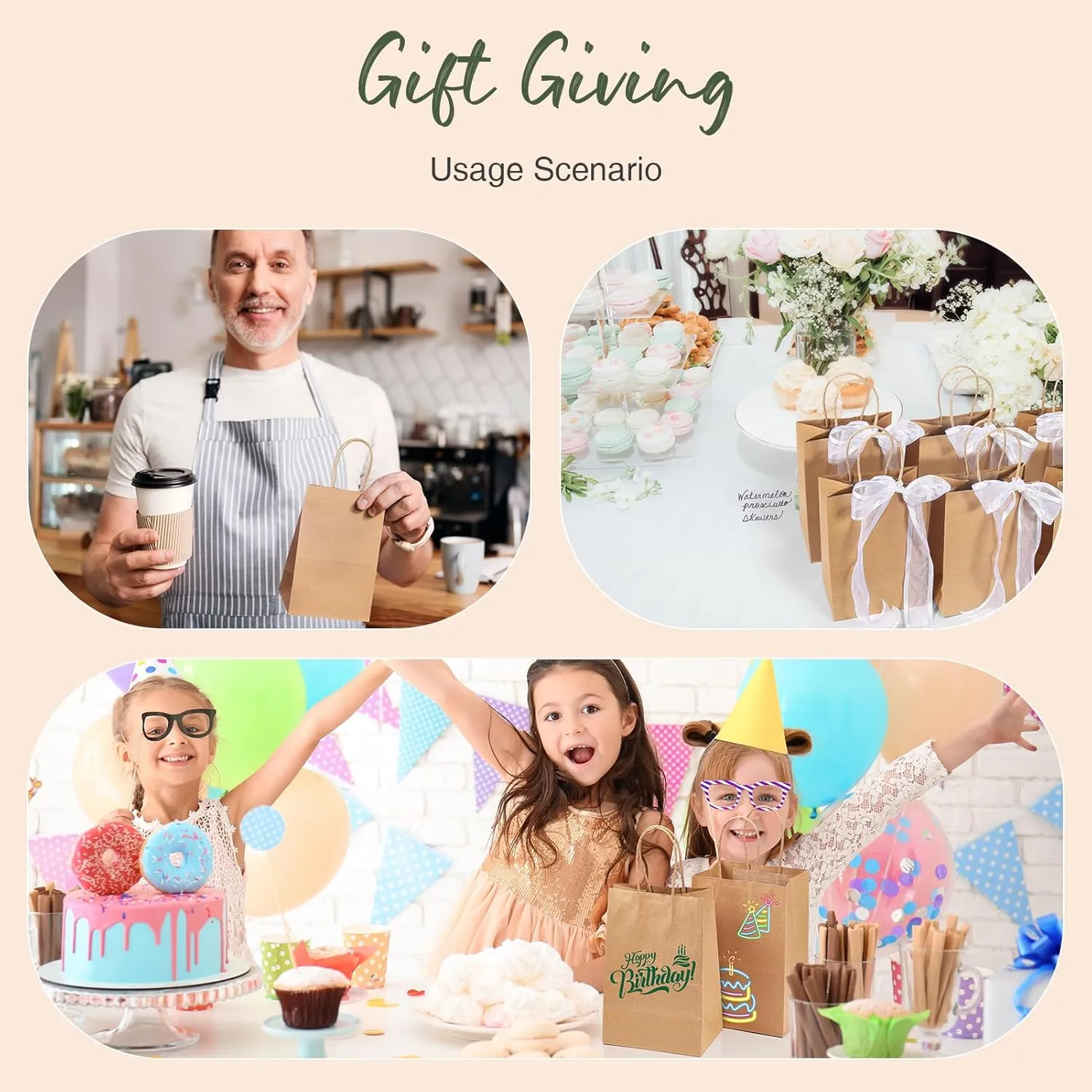 GSSUSA 100 Pack Paper Gift Bags 5.25x3.75x8'' Small Paper Bag with Handles Bulk, Brown Kraft Bag for Small Business, Sturdy Grocery Retail Shopping Birthday Party Favor Craft Bags
