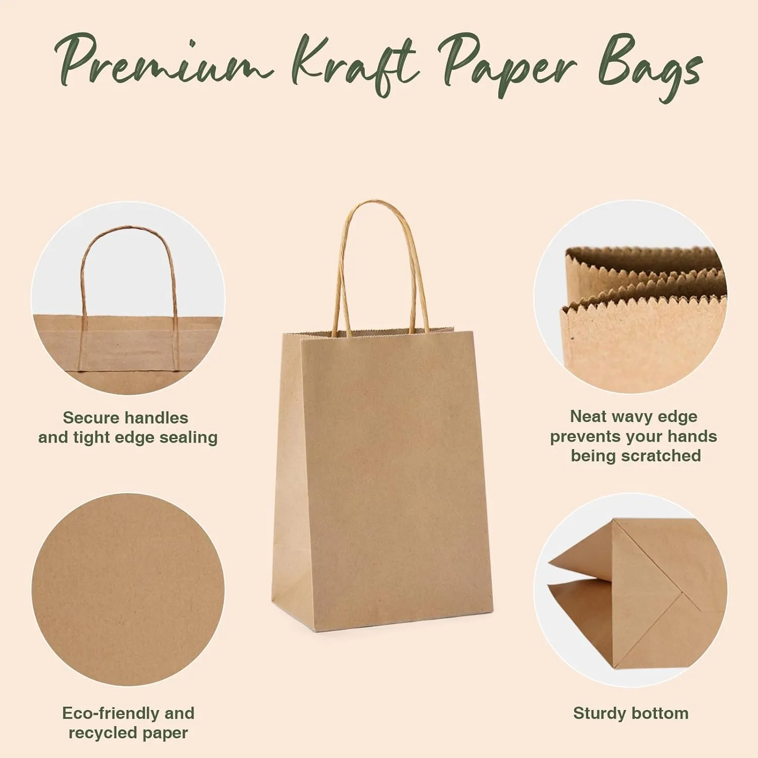 GSSUSA 100 Pack Paper Gift Bags 5.25x3.75x8'' Small Paper Bag with Handles Bulk, Brown Kraft Bag for Small Business, Sturdy Grocery Retail Shopping Birthday Party Favor Craft Bags