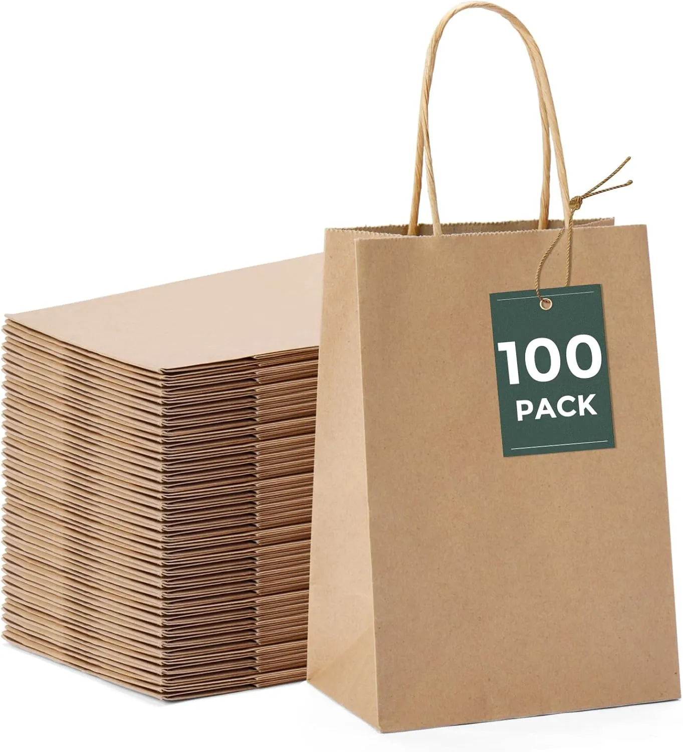 GSSUSA 100 Pack Paper Gift Bags 5.25x3.75x8'' Small Paper Bag with Handles Bulk, Brown Kraft Bag for Small Business, Sturdy Grocery Retail Shopping Birthday Party Favor Craft Bags