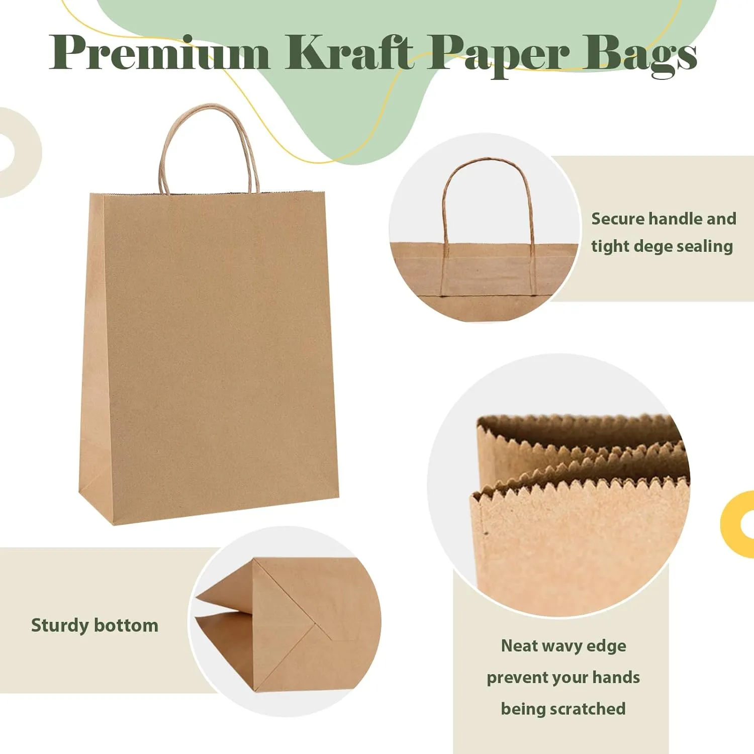 GSSUSA 10x5x13 100Pcs Brown Paper Bags with Handles, Bulk Shopping Grocery Paper Bags, Party Favor, Retail, Small Business, Packaging, Merchandise, Boutique, Wedding