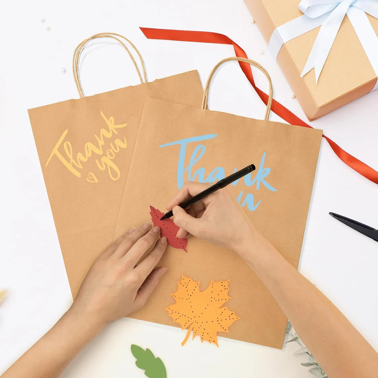 GSSUSA 10x5x13 100Pcs Brown Paper Bags with Handles, Bulk Shopping Grocery Paper Bags, Party Favor, Retail, Small Business, Packaging, Merchandise, Boutique, Wedding