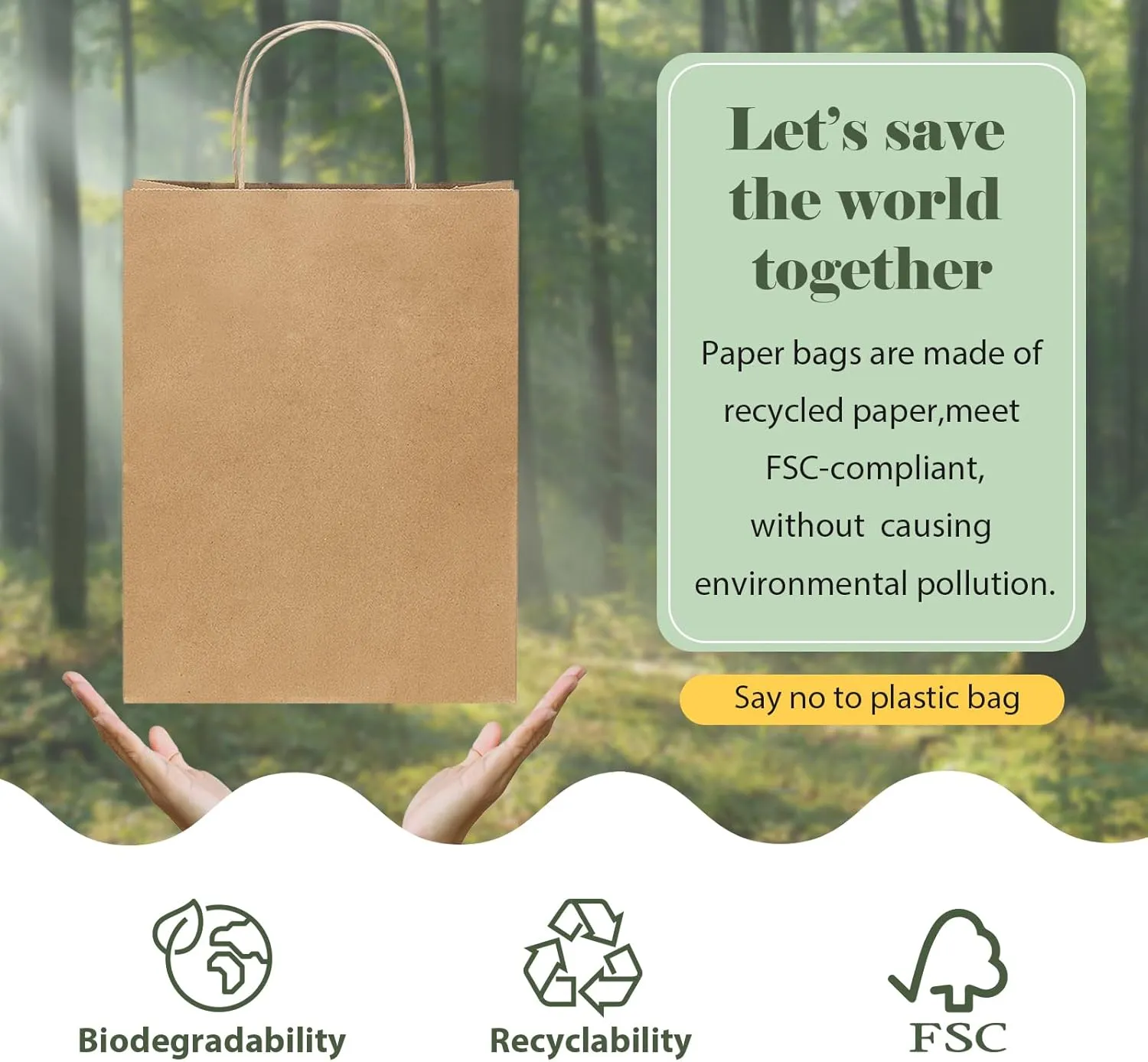 GSSUSA 10x5x13 100Pcs Brown Paper Bags with Handles, Bulk Shopping Grocery Paper Bags, Party Favor, Retail, Small Business, Packaging, Merchandise, Boutique, Wedding