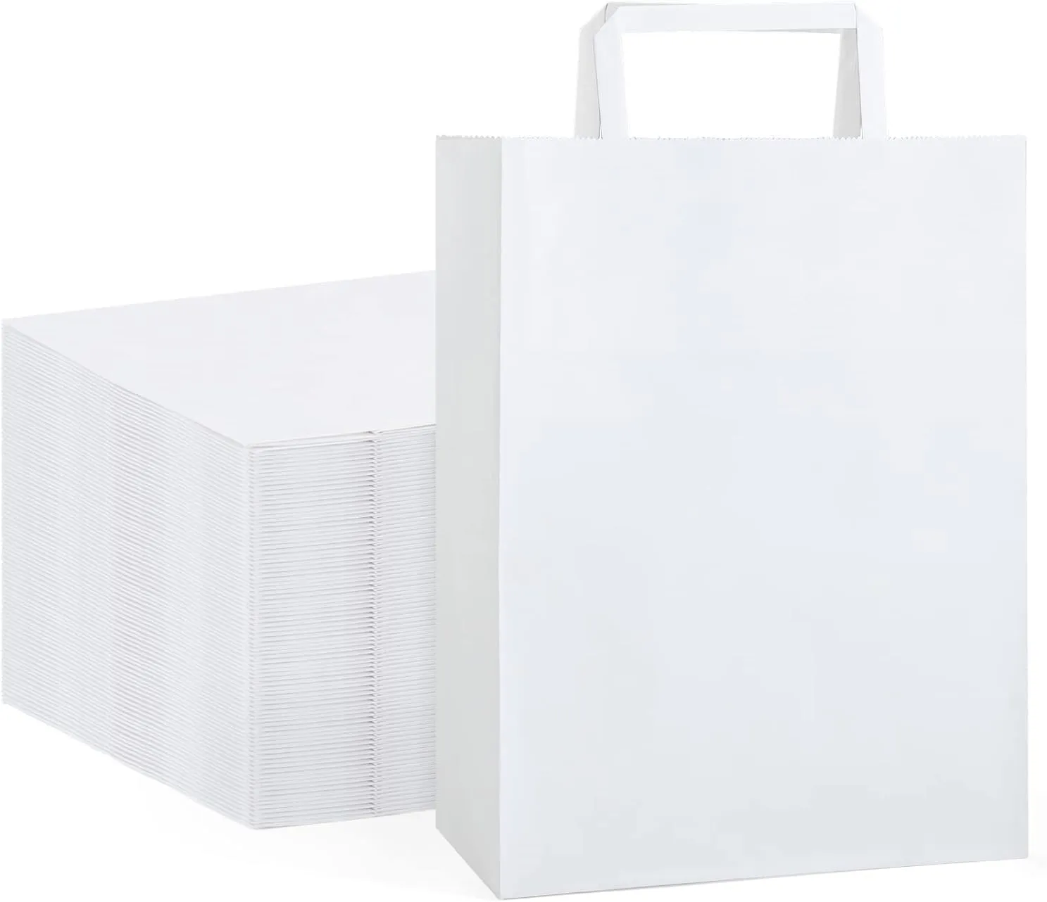 GSSUSA Paper Bags with Handles 10"X5"X13" Gift Bags Medium Size 200 Pack Kraft Paper Bag for Retail Grocery, Take Out Bag (White