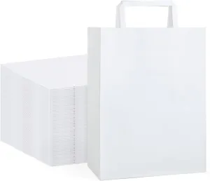 GSSUSA Paper Bags with Handles 10"X5"X13" Gift Bags Medium Size 200 Pack Kraft Paper Bag for Retail Grocery, Take Out Bag (White