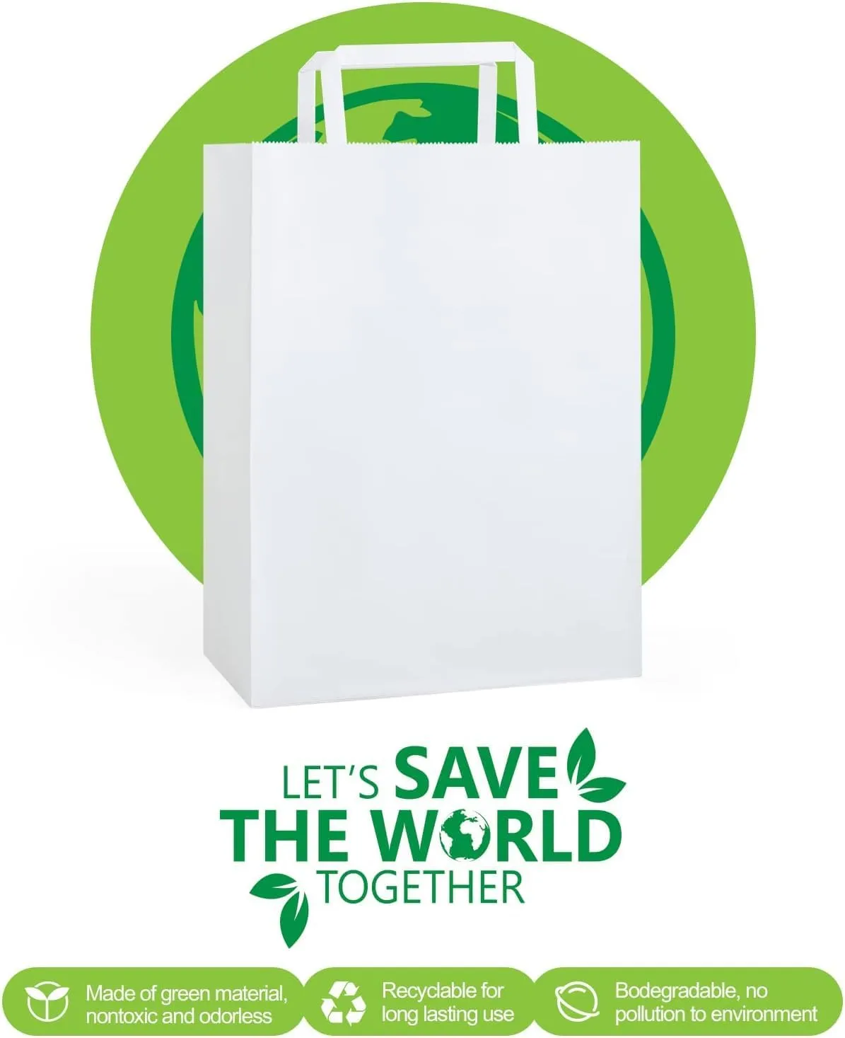 GSSUSA Paper Bags with Handles 10"X5"X13" Gift Bags Medium Size 200 Pack Kraft Paper Bag for Retail Grocery, Take Out Bag (White
