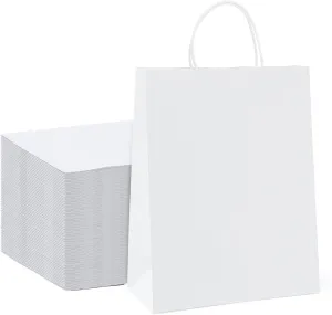 GSSUSA White Kraft Paper Gift Bag with Handles, 10x5x13 Bulk Shopping Grocery Paper Bags 100 Pc, Party Favor, Retail, Small Business, Packaging, Mother's Day, Merchandise, Boutique, Wedding