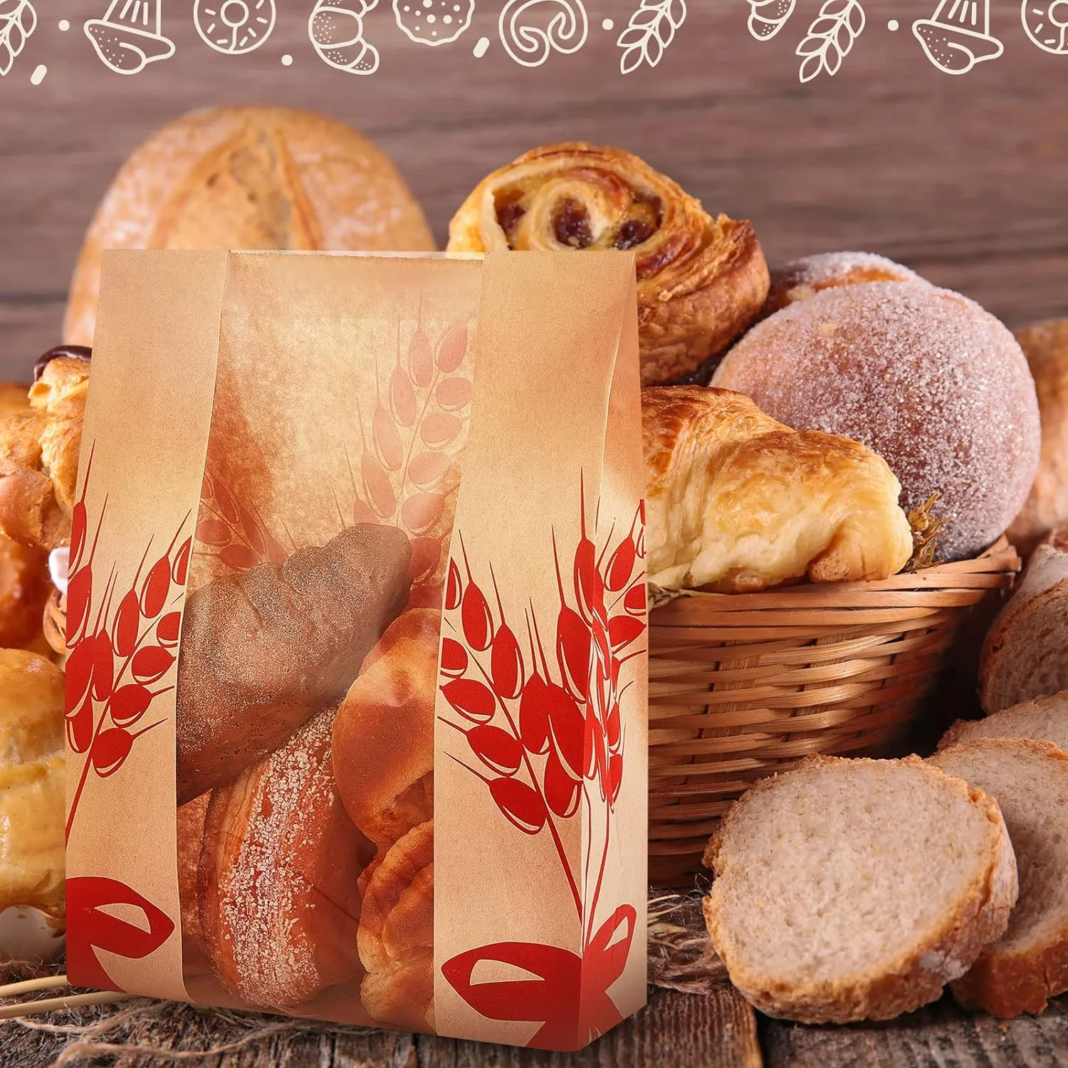 Gueevin 300 Pcs Kraft Paper Bread Loaf Bag with Clear Window Large Paper Bread Bags for Homemade Bakery Food Packaging Storage with 500 Pcs Stickers for Sourdough Popcorn Cookies, 14 x 8.3 x 3.2 in
