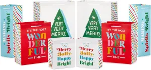 Hallmark Colorful Christmas Gift Bag Assortment (8 Bags: 2 Small 6", 2 Medium 9", 2 Large 13", 2 Bottle Bags) Minimalist Trees, Pink, Teal, Yellow, Green