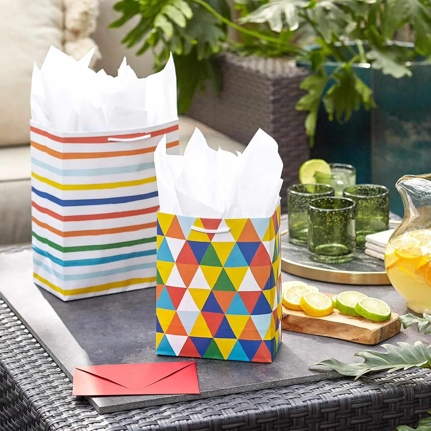 Hallmark Gift Bag Assortment - Red, Blue, Yellow (Pack of 6: 2 Medium 9", 2 Large 11", 2 Extra Large 14") Rainbow Bags for Birthdays, Baby Showers, Graduations, Fathers Day