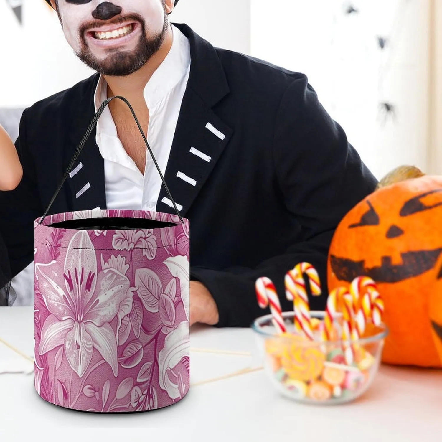 Halloween Trick Or Treat Bags Halloween Tote Bag Blue And White Flowers Gift Bags Halloween Candy Buckets
