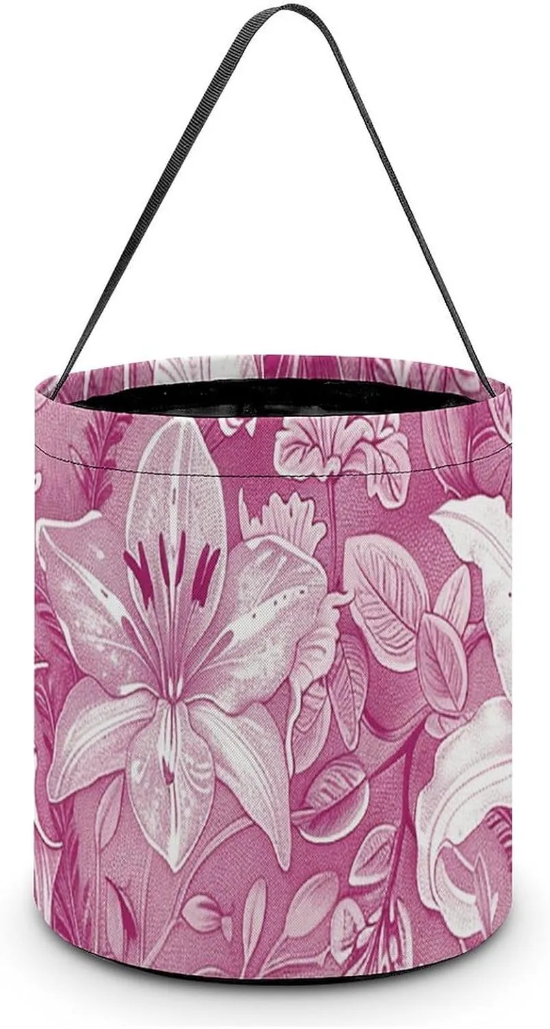 Halloween Trick Or Treat Bags Halloween Tote Bag Blue And White Flowers Gift Bags Halloween Candy Buckets