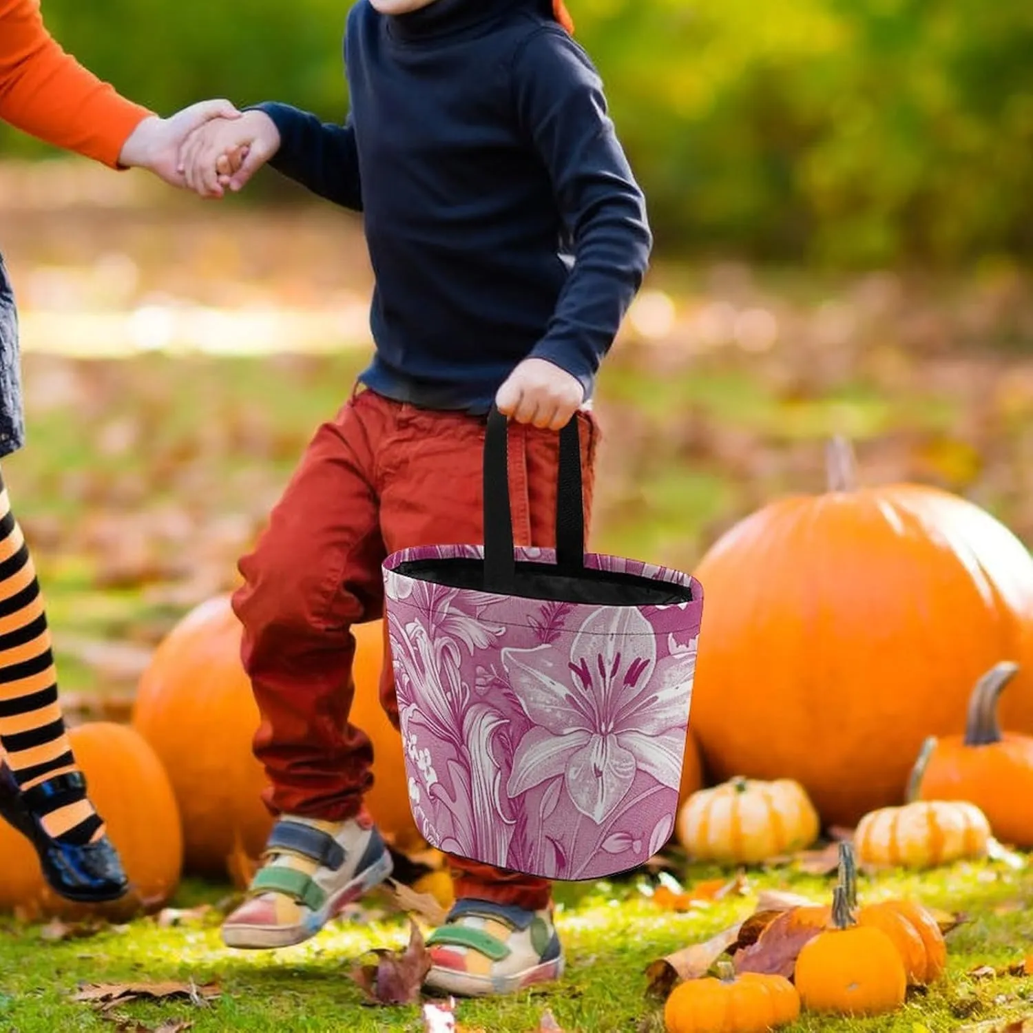 Halloween Trick Or Treat Bags Halloween Tote Bag Blue And White Flowers Gift Bags Halloween Candy Buckets