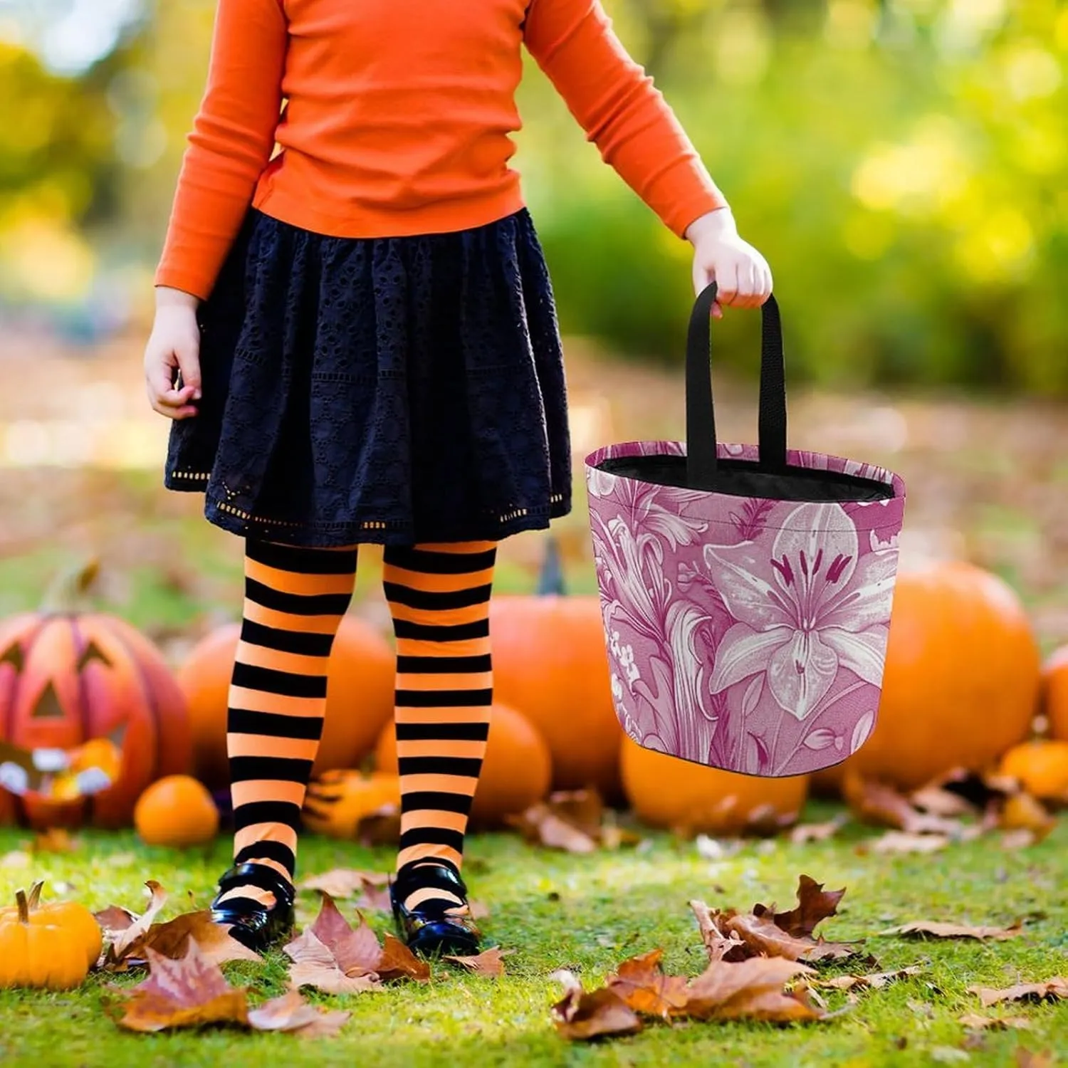 Halloween Trick Or Treat Bags Halloween Tote Bag Blue And White Flowers Gift Bags Halloween Candy Buckets