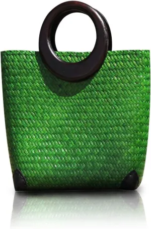 Hand-woven Womens Straw Large Boho Handbag Bag for Women, Summer Beach Rattan Tote Travel Bag with Wood Round Top Handle (Green)