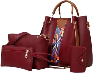 Handbags 4 Pcs Women Handbag Set - Fashionable PU Leather Shoulder Bags for Ladies, Casual Tote and Messenger Bags(Brown)