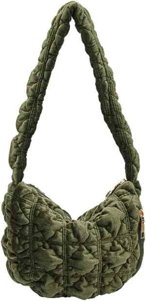 Handbags for Women Quilted Tote Bag Cute Cloud Bag Casual Dumpling Bag Shoulder Bag Trendy Soft Velvet Bag with Zipper