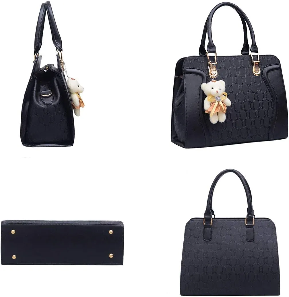 Handbags for Women Shoulder Bags Tote Satchel Hobo 4pcs Purse Set Rose red