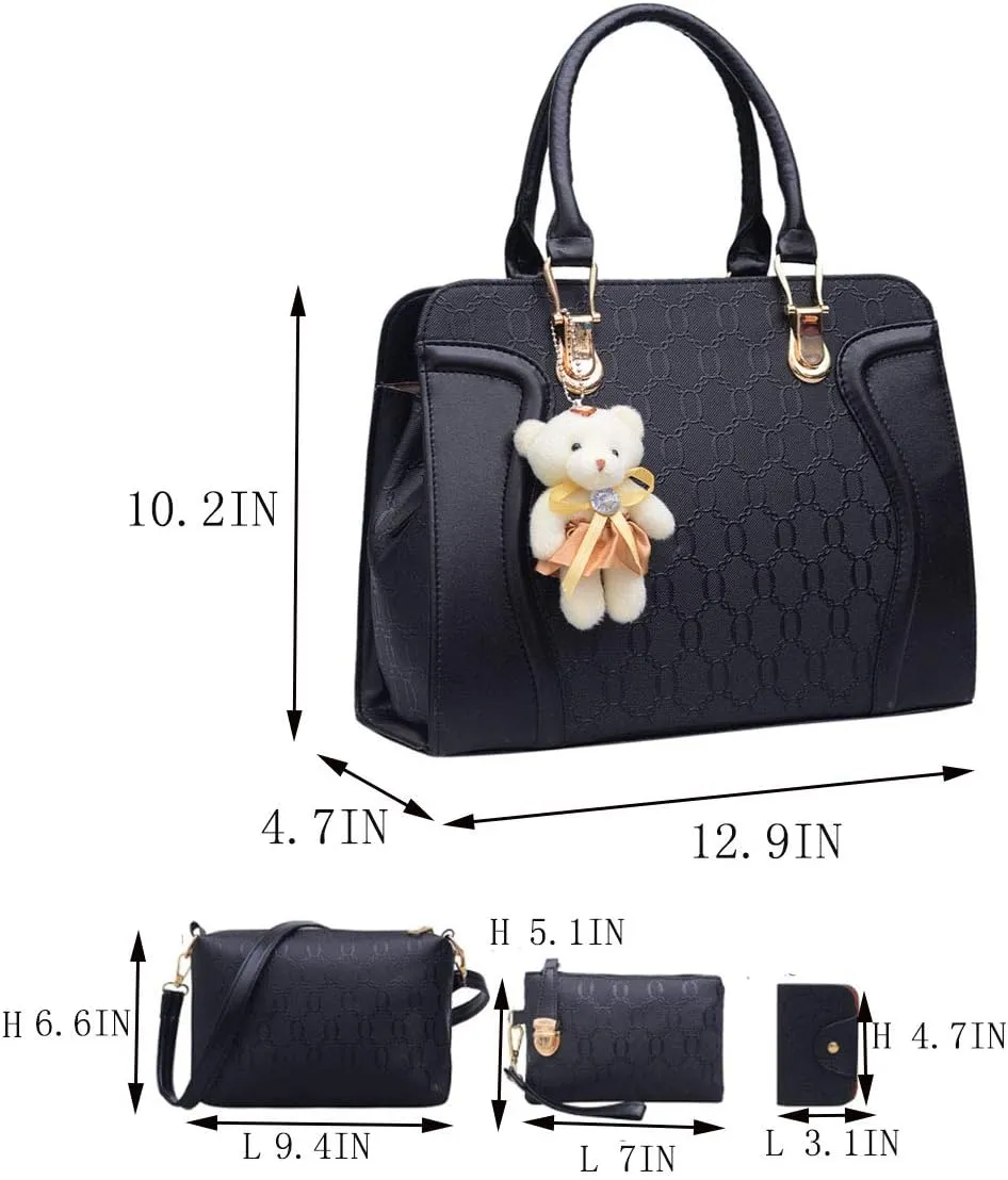 Handbags for Women Shoulder Bags Tote Satchel Hobo 4pcs Purse Set Rose red