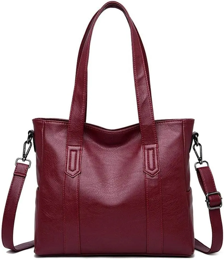 Handbags for Women Shoulder Tote Zipper Purse PU Leather Top-handle Satchel Bags Ladies Medium (wine red)