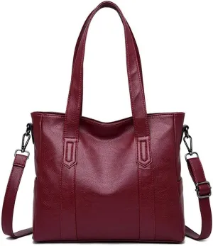 Handbags for Women Shoulder Tote Zipper Purse PU Leather Top-handle Satchel Bags Ladies Medium (wine red)
