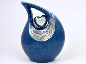 Handcrafted Memorial Teardrop Mini Heart Urn for Male & Female Honor Your Loved One Velvet Bag, Blue & Silver, US104