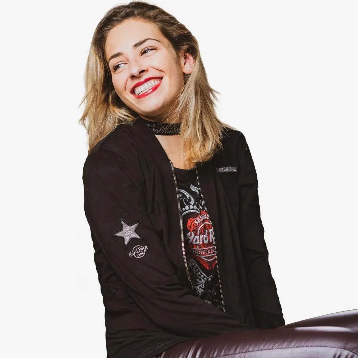 Hard Rock Women's Brushed Bomber Jacket Black