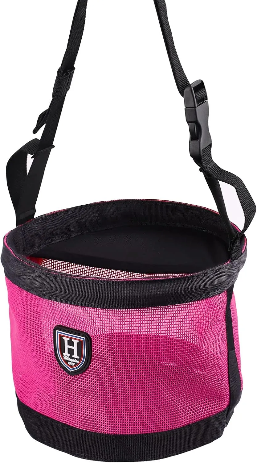 Harrison Howard Horse Muzzle Feed Bag Durable Nylon Mesh Grain Feed Bag with Adjustable Strap Rose Red Small