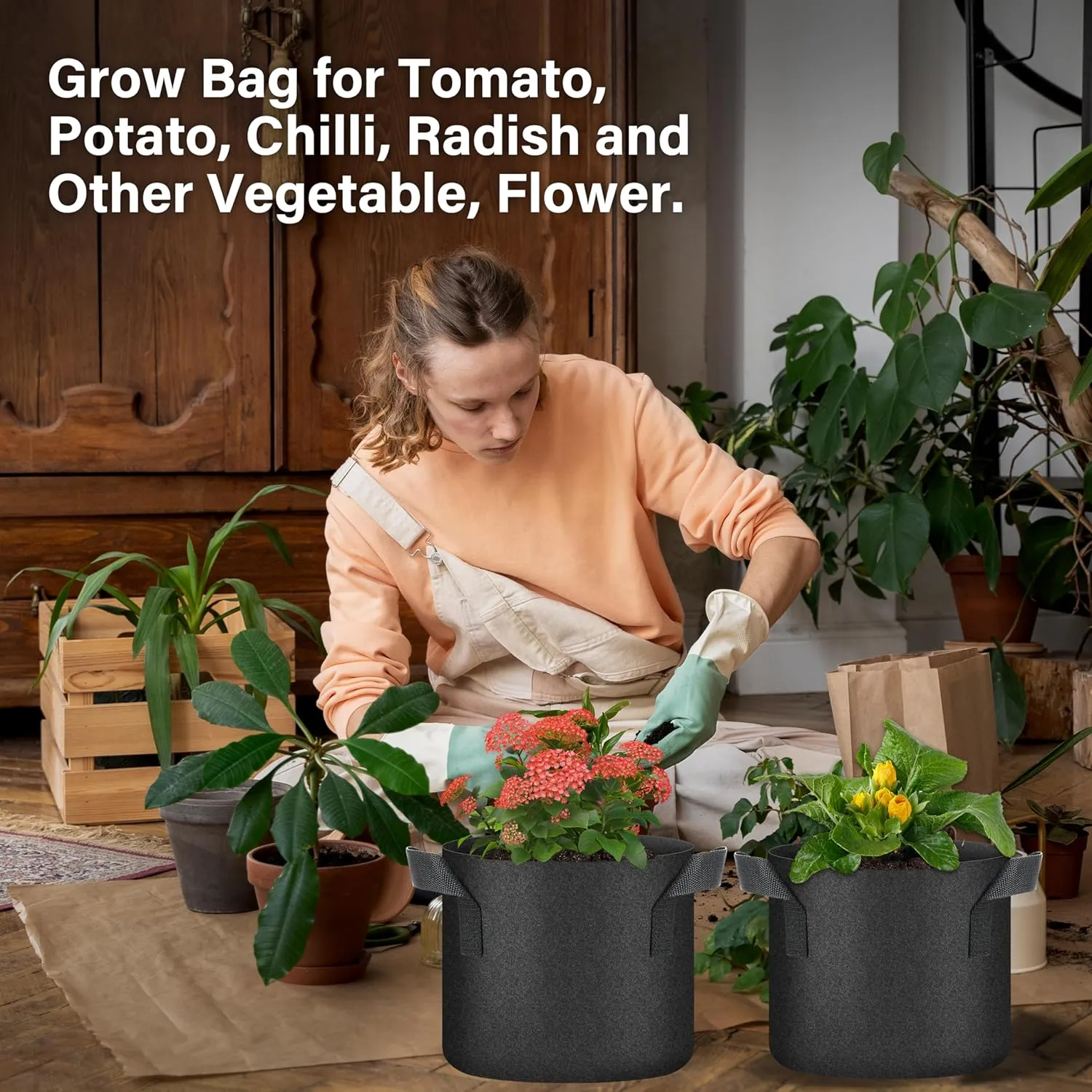 HealSmart Plant Grow Bags 3 Gallon, Tomoato Planter Pots 10-Pack with Handles, Aeration Nonwoven Fabric, Heavy Duty Gardening Planter for Vegetable, Herbs and Flowers, Black 2024 Version