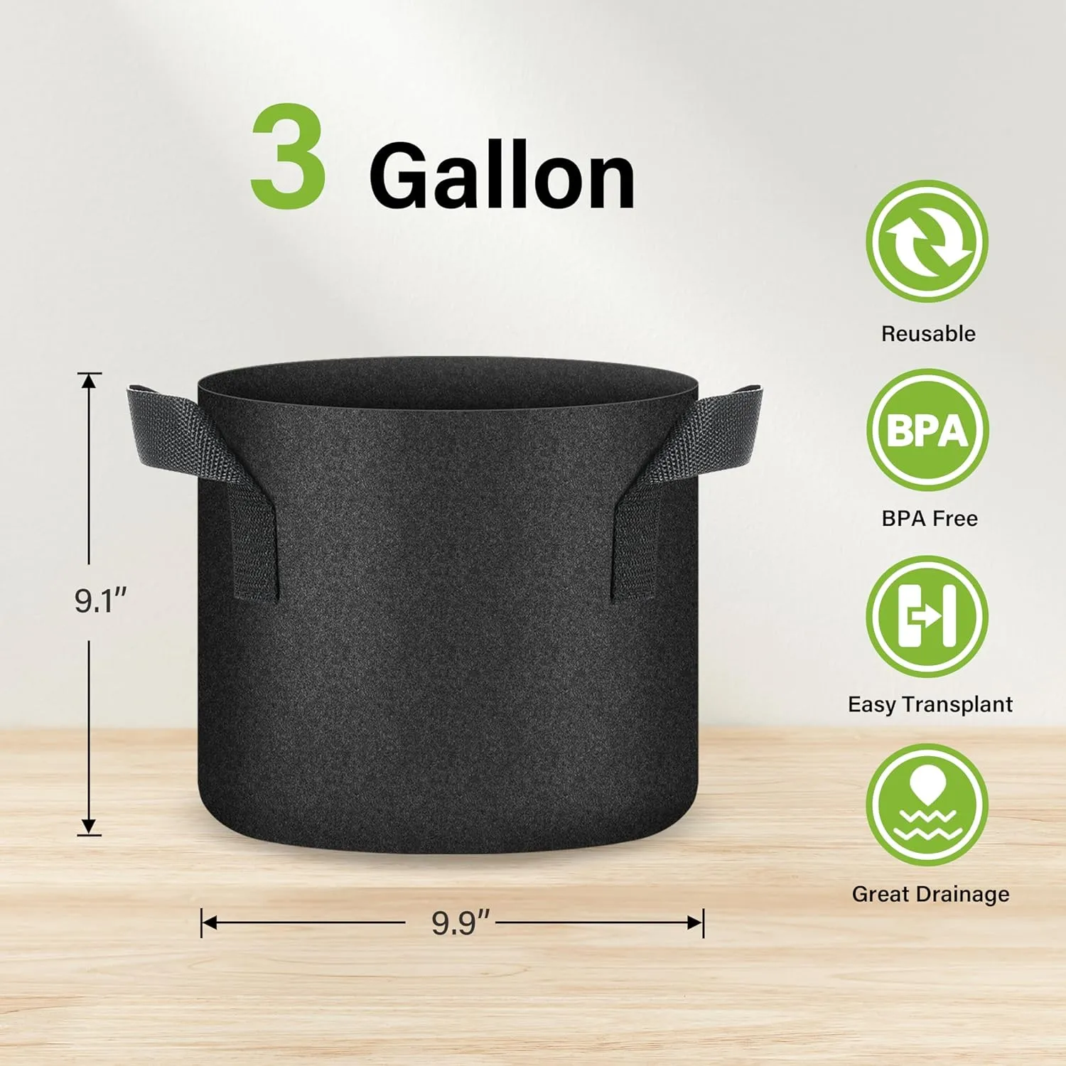 HealSmart Plant Grow Bags 3 Gallon, Tomoato Planter Pots 10-Pack with Handles, Aeration Nonwoven Fabric, Heavy Duty Gardening Planter for Vegetable, Herbs and Flowers, Black 2024 Version