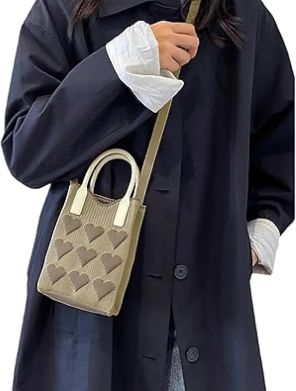 Heart Crochet Phone Bag Tote Bag Cute Purse for Women Valentines Aesthetic Handbags for Women