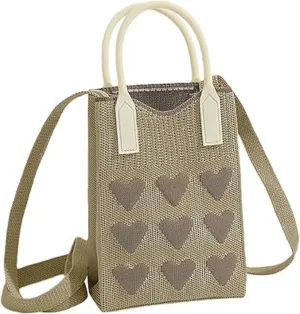 Heart Crochet Phone Bag Tote Bag Cute Purse for Women Valentines Aesthetic Handbags for Women
