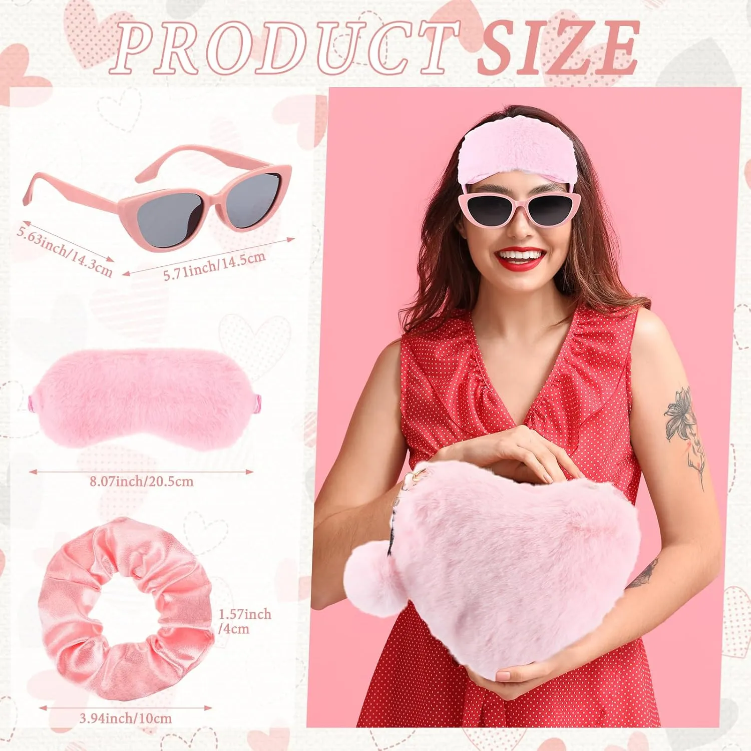 Heart Purse for Teachers Women Furry Heart Shaped Fur Soft Purses Scrunchie Sunglass Eye Mask for Gifts,Pink