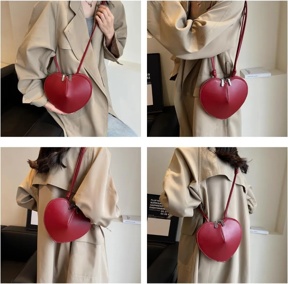 Heart Purse Small Crossbody Purse Cute Purses Red Purse Designer Handbags for Women Pink Bag (Beige,Small)