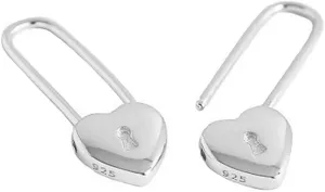Heart Safety Pin Sterling Silver Small Hoop Earrings for Women Girls Minimalist Huggie Hoops Cute Love Lock Cartilage Drop Dangle Earring Fashion Christmas Birthday Thanksgiving Jewelry Gifts 15mm