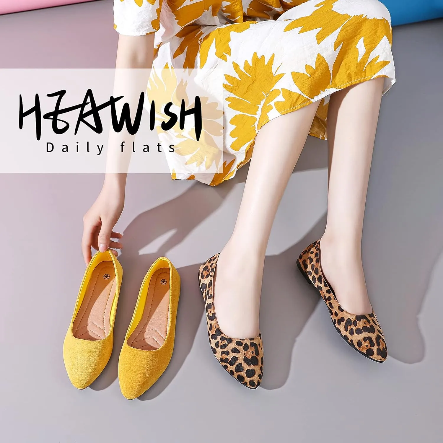 HEAWISH Women’s Black Flats Shoes Comfortable Suede Pointed Toe Slip On Casual Ballet Flats Dress Shoes Nude Flats