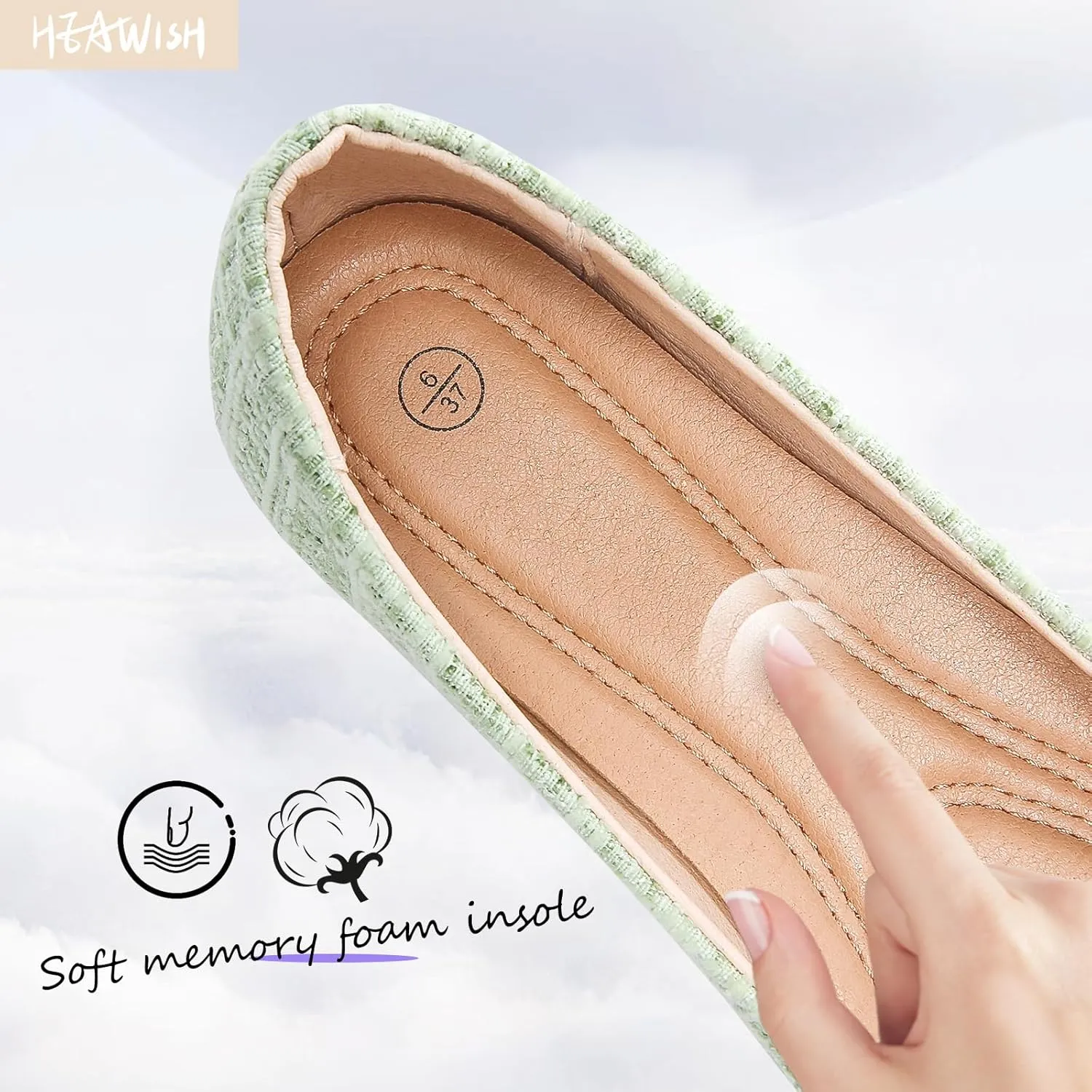 HEAWISH Women’s Round Toe Flats Shoes Ballet Flats Dressy Comfortable White Green Flats for Women