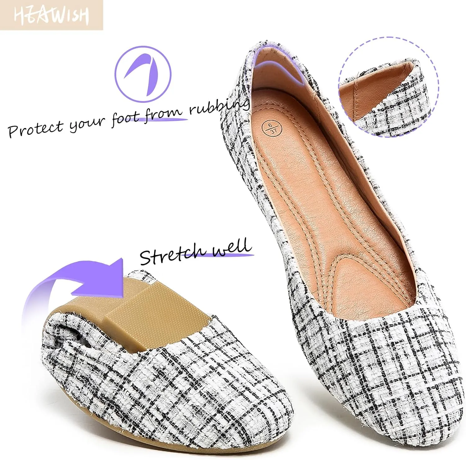 HEAWISH Women’s Round Toe Flats Shoes Ballet Flats Dressy Comfortable White Green Flats for Women